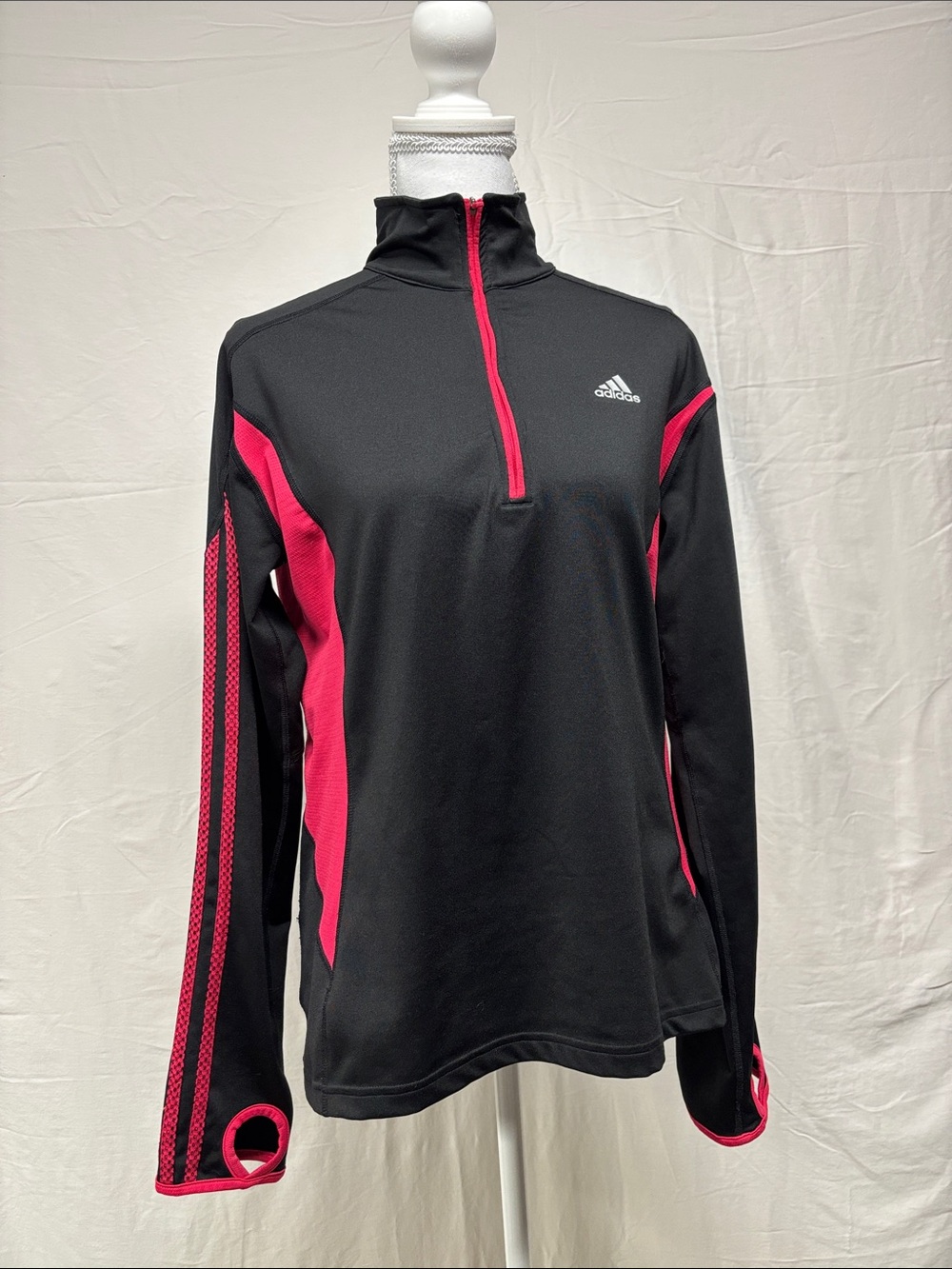 adidas Black and Pink Quarter-Zip Athletic Pullover